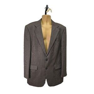 Vtg Oscar De La Renta Wool Blazer Sz 42L Mens Brown Houndstooth Classic Timeless